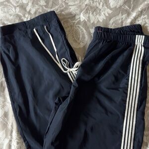 Edikted Navy Blue Track Pants with White Stripes